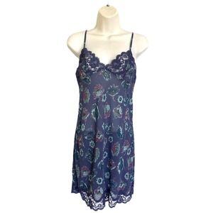 NWT Vintage Victoria's Secret Floral Satin Lace Slip Dress Nightie Y2K Blue S